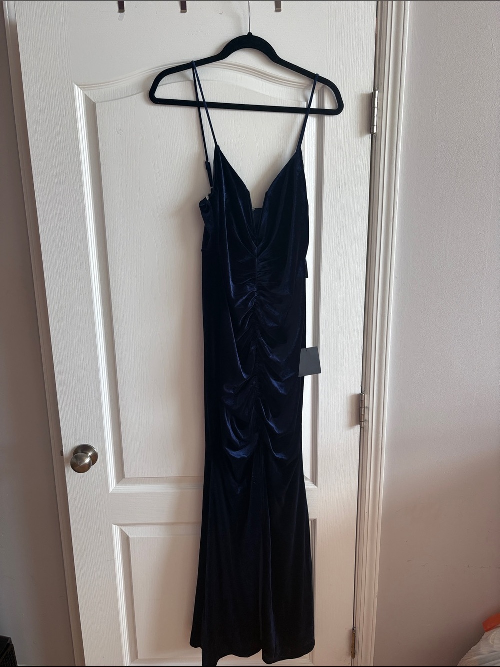 Lulu's Navy Velvet Ruched Maxi Dress